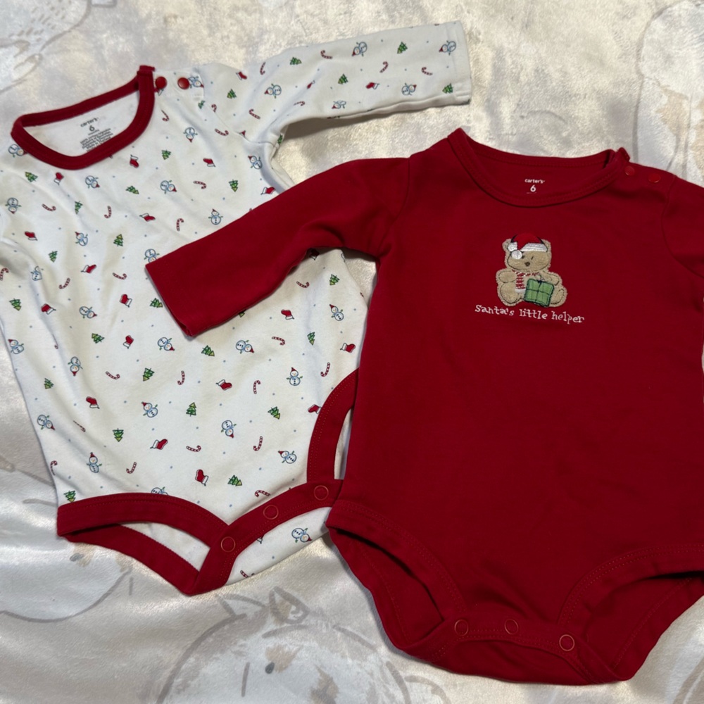 Set of 2- Carters 6 month Christmas 🎄 Long Sleeve Onsies